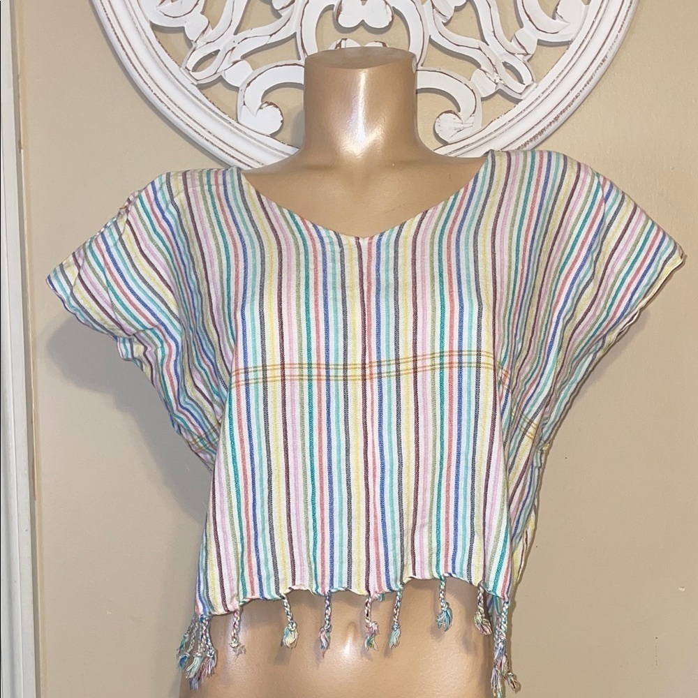 Women’s medium top Striped Multicolor Crop Top tell boho beach lightweight